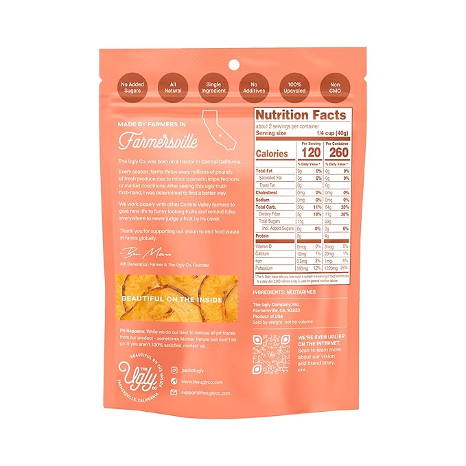 Hello! I’m Ugly Dried and Sliced Nectarines No Sugar Added Naturally Sweet Dried Fruit Snacks Healthy Sweet Snacks Upcycled California Produce 3 oz Pack of 3