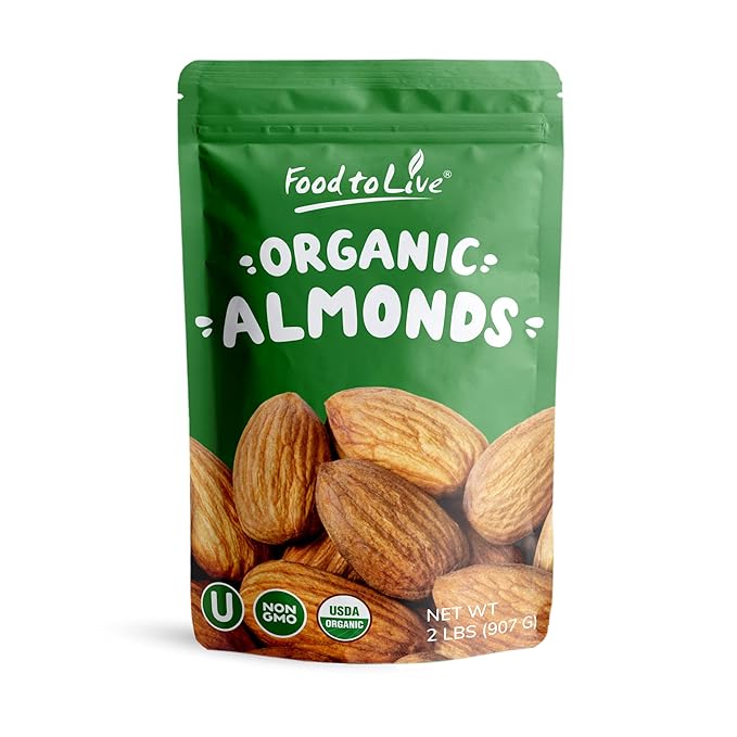 Food to Live Organic Dry Roasted Almonds 2 Pounds – Non-GMO Unsalted Vegan Keto Paleo Kosher Bulk High in Protein Dietary Fiber Vitamin E Copper Manganese Magnesium and Riboflavin.