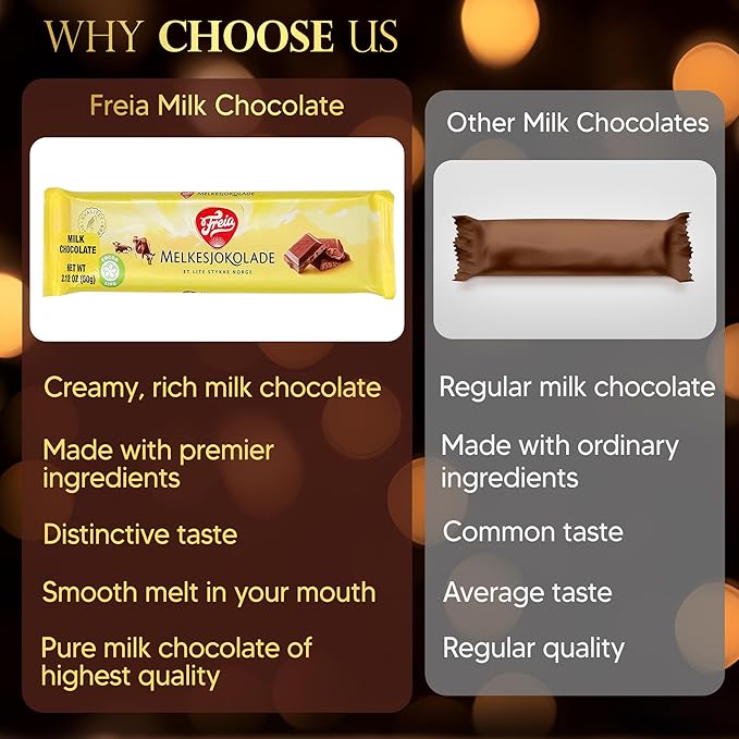 Freia Norwegian Milk Chocolate Bars 12-Pack 60g Individually Wrapped Rich Decadent Smooth Melt-in-Your-Mouth