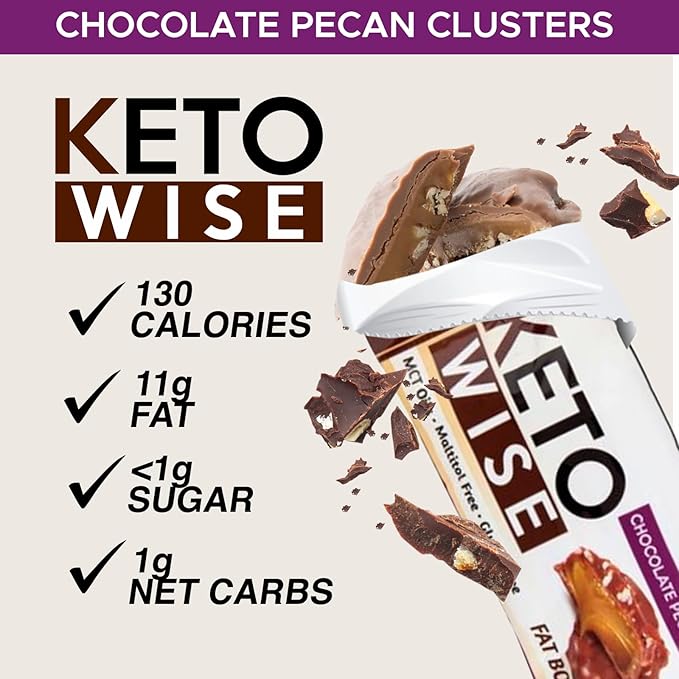 Keto Wise Fat Bombs - Chocolate Pecan Clusters - 16 packs 32g each