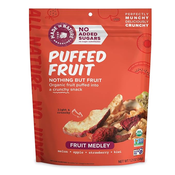 Made In Nature Organic Puffed Fruit Medley 1.2 Ounce (Pack of 6) – Fruit Variety Pack Vegan Snack Non-GMO Gluten Free