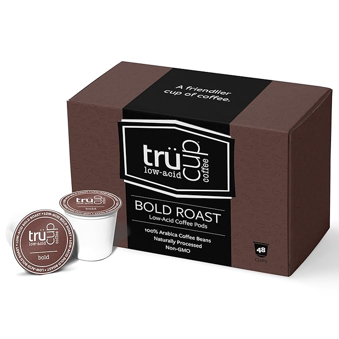trücup Low Acid Coffee - Bold Roast - 48 Count Single Serve Coffee Pods- Low-acid coffee - Can Be Gentle on the Stomach (Bold 48)