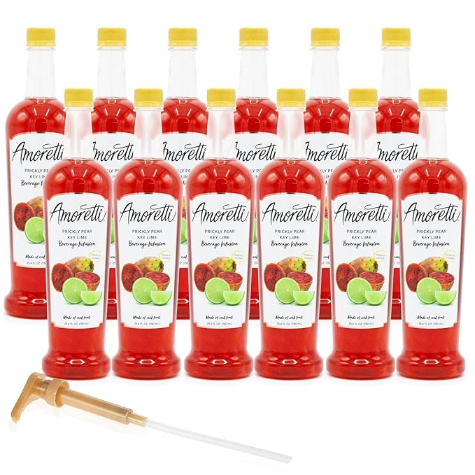 Amoretti - Prickly Pear Key Lime Beverage Infusion - Drink Mix &amp Water Enhancer with Pump for Flavoring Cocktails Waters Teas and other Beverages Preservative Free