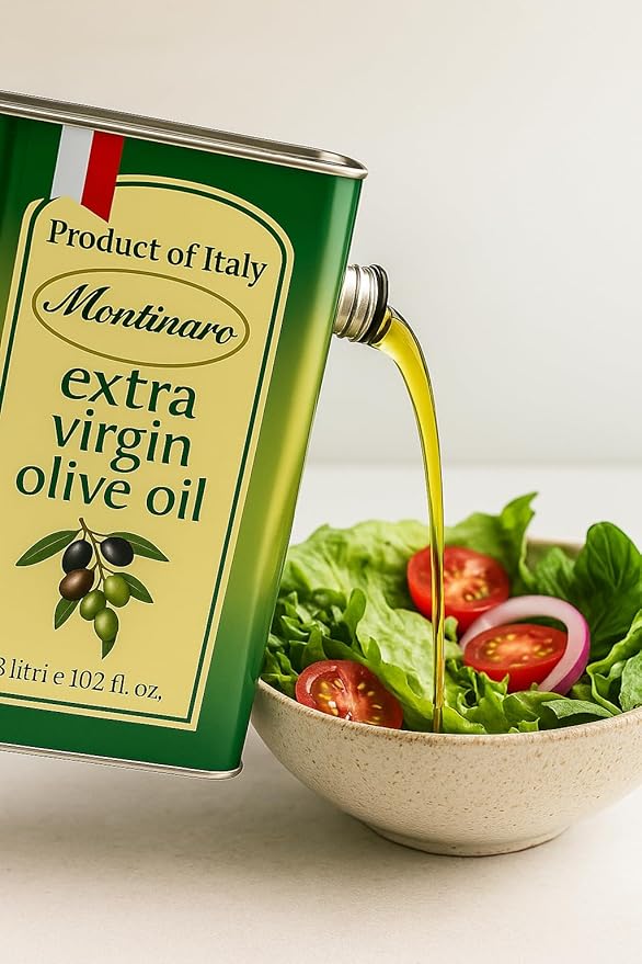 Montinaro Italian Extra Virgin Olive Oil – 3 Liter (101 fl oz) Tin – Cold-Pressed EVOO from Puglia Italy – Coratina Monovarietal Rich &amp Peppery – Best Value Large Size – Non-GMO Vegan