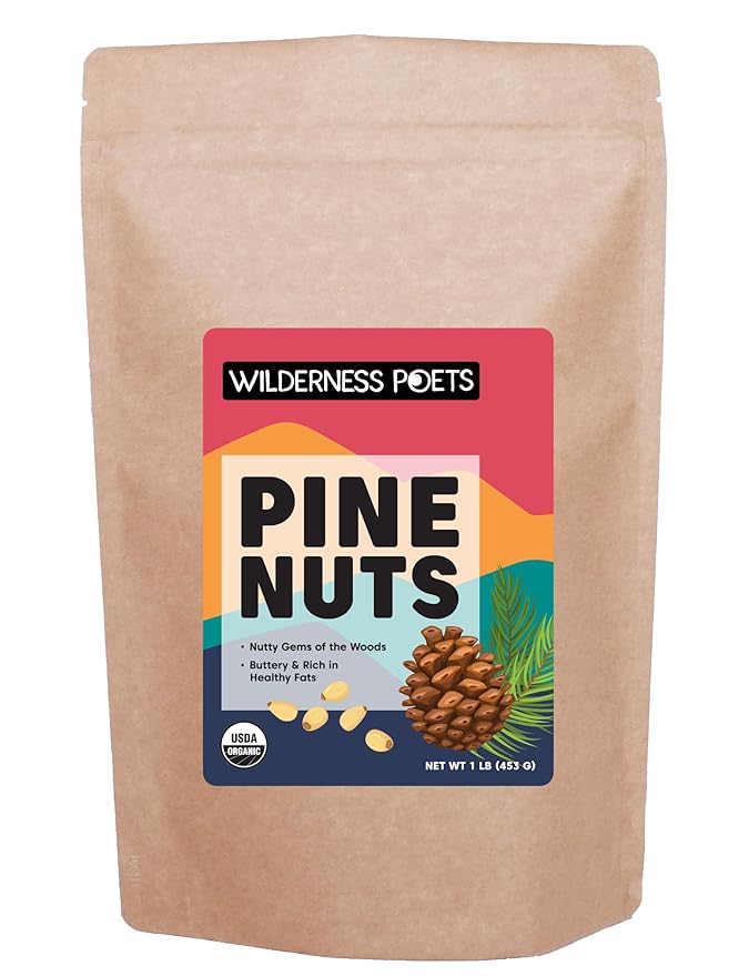 Wilderness Poets Organic Pine Nuts Fresh Sweet Creamy &amp Buttery (16 Ounce - 1 Pound)