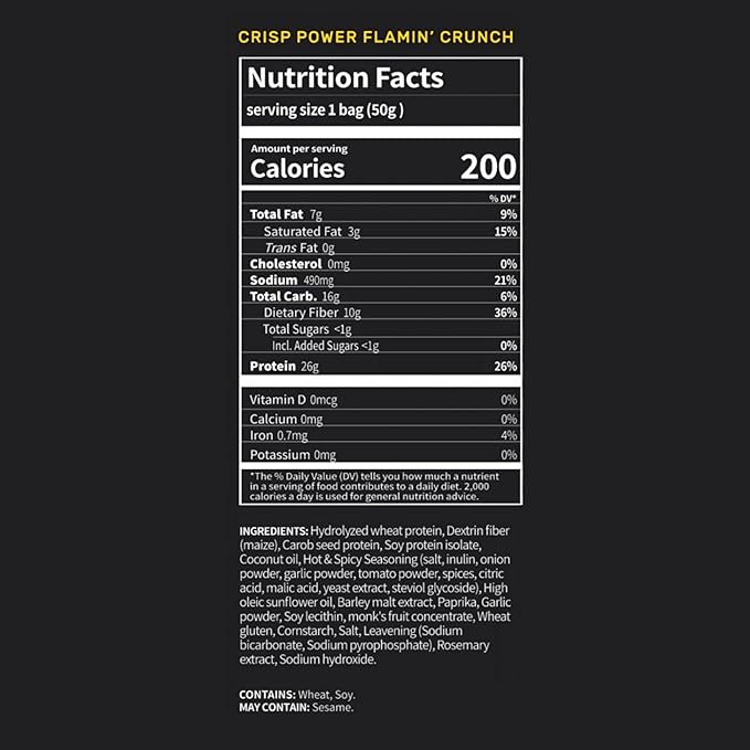 CRISP POWER Protein Pretzels NEW Flamin' Crunch 26G Protein High Protein Snack High Fiber Low Carb Crunchy Pretzel Snacks No Added Sugar 1.75 oz Bags 24 Pack Vegan Keto