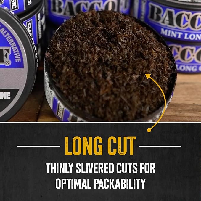 5 Cans BaccOff Classic Mint Long Cut Bold and Icy Mint Flavor Realistic Moist Alternative