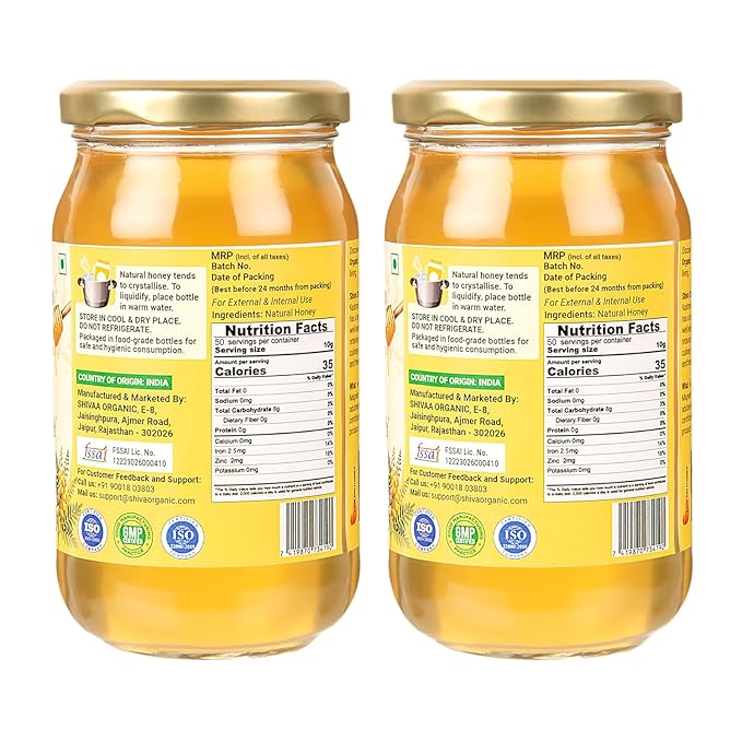 Shiva Organic’s Kashmiri Acacia Honey – Pure Unrefined Raw and 100% Pure Unfiltered Honey – All Natural Without Additives Or Preservatives GMO Free Gluten Free Vegan Kosher Glass Jar 35.27 Ou