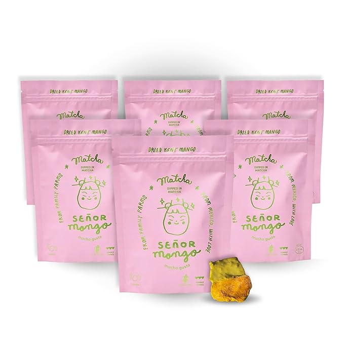 SEÑOR MANGO | MATCHA - Dried Mango with Matcha Coating | Organic Kent Variety | No Sugar Added | Gluten-Free Fruit Snack | Made in Mexico | 6 Pack – 2.1 oz Each