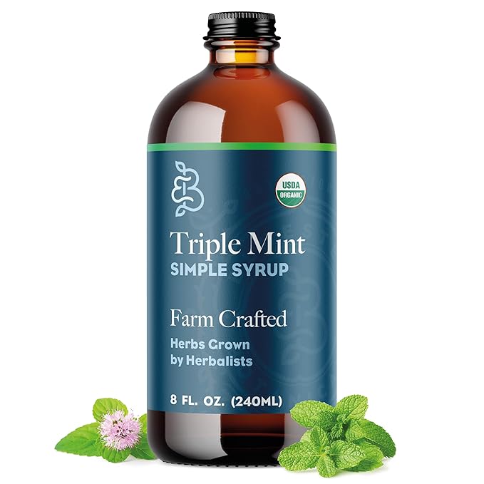 Bluestem Botanicals Organic Triple Mint Simple Syrup 8 oz Cocktail and Mocktail Mixer for Drinks Non-Alcoholic Peppermint Spearmint Chocolate Mint