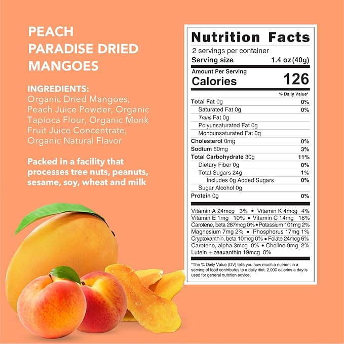 Earthside Farms Peach Paradise Dried Organic Mangoes 2.8oz 6 Pack – No Sugar Added Gluten-Free Vegan Snack – Naturally Sweet Dried Fruit – Perfect Healthy On-the-Go Snack for Work School Travel