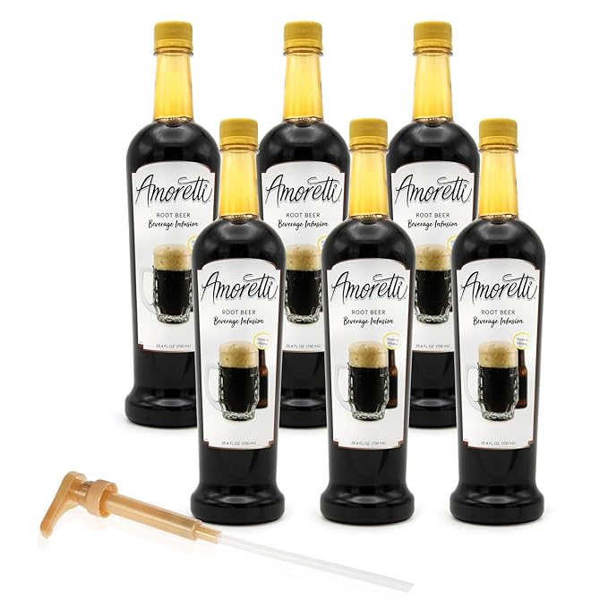 Amoretti - Root Beer Beverage Infusion - Drink Mix &amp Water Enhancer with Pump for Flavoring Cocktails Waters Teas and other Beverages Preservative Free