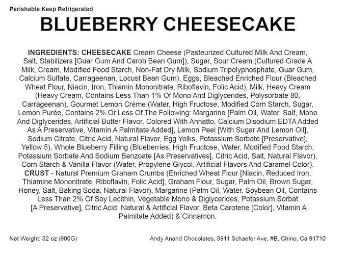 ANDY ANAND CHOCOLATIER Luxurious 9 Blueberry Cheesecake - Handcrafted with Fresh California Cream Cheese Real Vanilla and Juicy Blueberries 2 lbs of Creamy Decadent Dessert