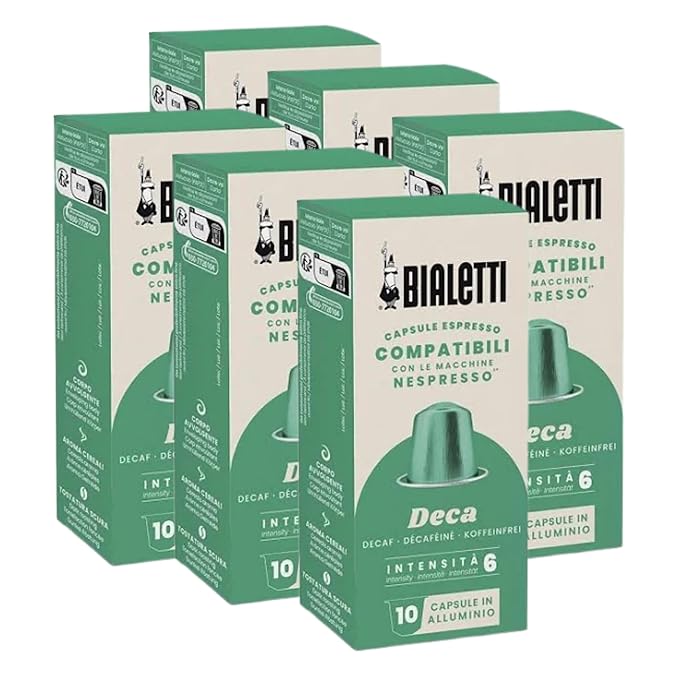 Bialetti Decaf Espresso Capsules 60 Pack – Original Line Compatible Pods Intensity 6 Light Balanced Decaffeinated Coffee with Spicy Rounded Notes
