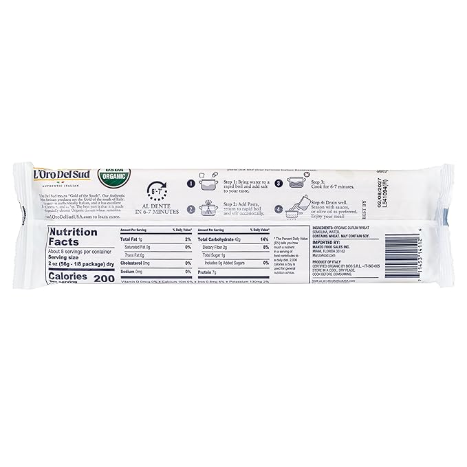 Organic Linguine (16 oz x 4 Pack) Italian Pasta Durum Wheat Premium Quality Product of Italy L'Oro del Sud