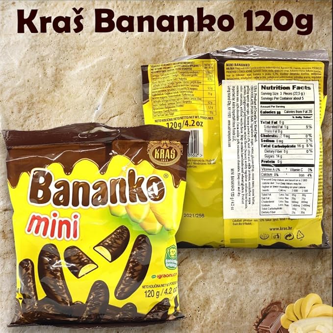 Kraš Bananko 120g - Irresistibly Delicious Mini Chocolate Covered Foam Bananas - Treat Yourself to Every Bite of Sweet Bliss! Pack of 5 (120G 10 Pack)