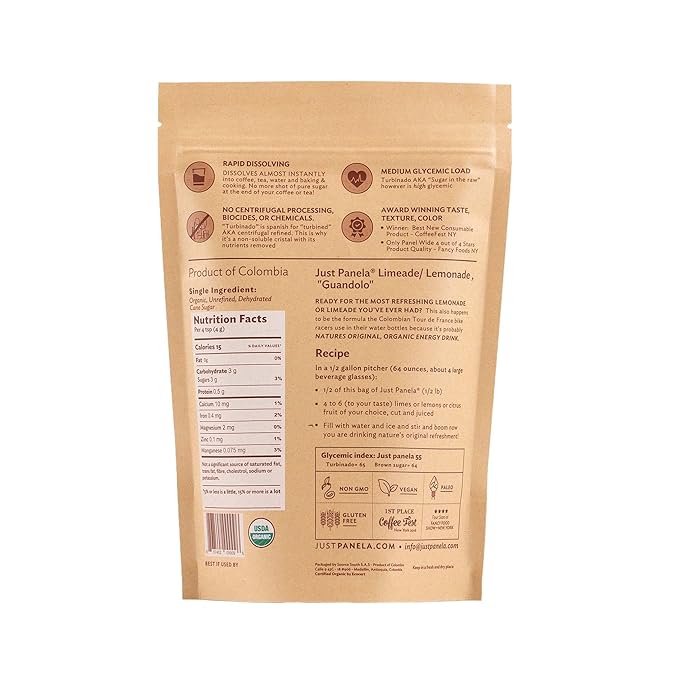 Just Panela Organic Unrefined Cane Sugar 1 Pound Pack of 8 | 100% Unprocessed Raw Sugar | Great for Baking Cooking &amp Sweetening | Healthier Alternative to Regular Refined Sugar