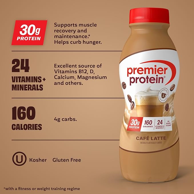 Premier Protein Shake Café Latte 30g Protein No Added Sugar 24 Vitamins &amp Minerals to Support Immune Health 11.5 fl oz 12 Pack (Packaging May Vary)
