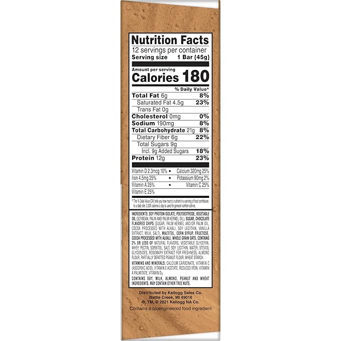 Kellogg's Special K Protein Meal Bars 12g Protein Snacks Meal Replacement Chocolatey Chip Cookie Dough 19oz Box (12 Bars) (Pack of 2)