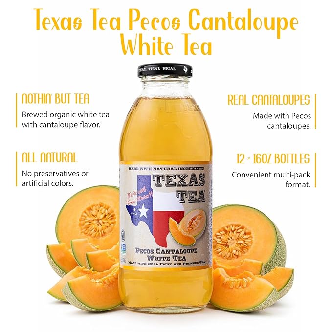 Texas Tea Pecos Cantaloupe White Tea Real Brewed White Tea with Real TEXAS Pecos Cantaloupes Non GMO No Preservatives Light and Refreshing Texas Brewed Tea 16 fl oz Pack of 12