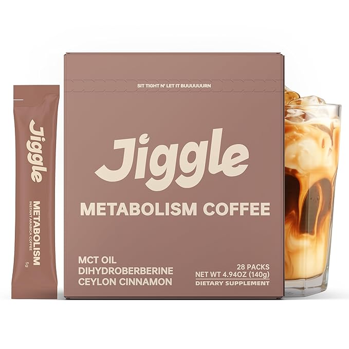 Jiggle Metabolism Protein Coffee Instant Coffee Sugar Free Low Caffeine &amp Low Calorie No Jitters Coconut Latte Flavor MCT Oil Energy Drinks On-the-Go Package