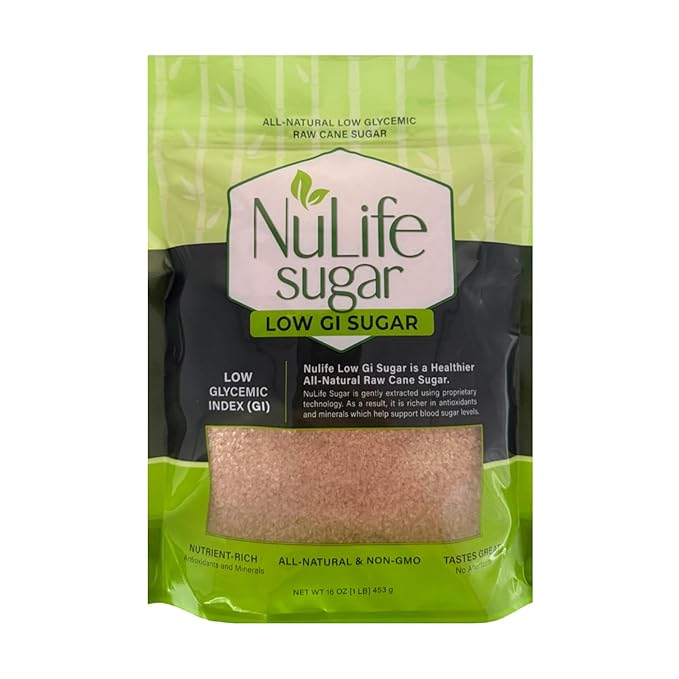 NuLife Low GI Sugar 1 Pound Bag All-Natural Low Glycemic Raw Sugar Cane (4 Pounds)