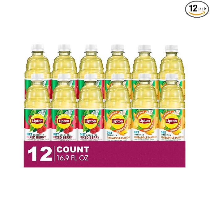 Lipton Diet 12-Pack 16.9 fl oz Iced Green Tea Bottles - Mixed Berry + Pineapple-Mango