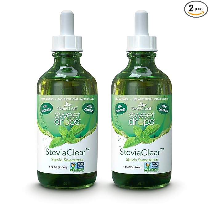 SweetLeaf Sweet Drops - Flavored Stevia Liquid Sweetener Organic Extract Zero Calorie Gluten Free Keto Friendly Non GMO Natural Flavor Sugar Alternative- Stevia Clear 4 Fl Oz (Pack of 2)