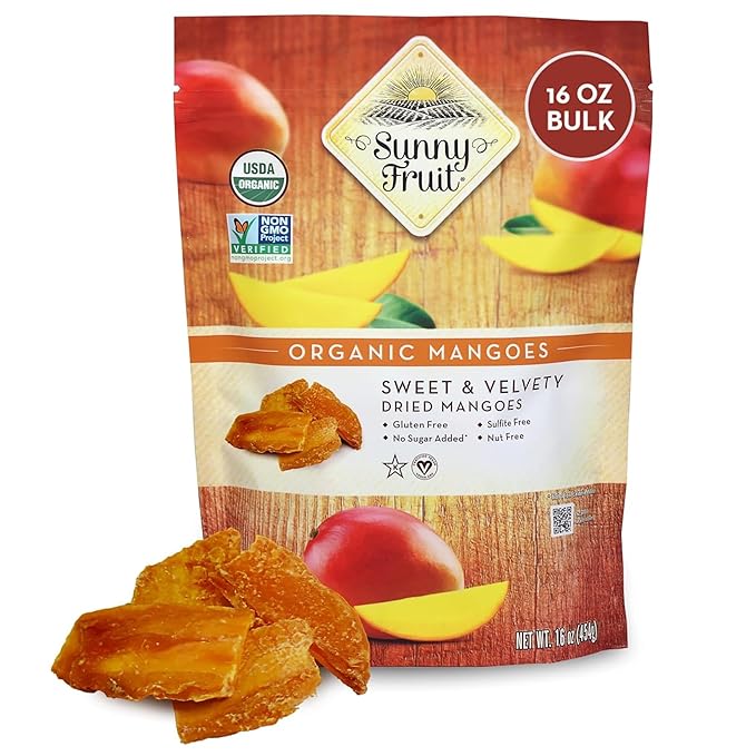 Sunny Fruit Soft Organic Dried Mangoes - 1 Pound Bulk Bag | No Preservatives No Sugar Added | Healthy Naturally Sweet Tropical Dried Fruit Snack | NO SULFIDES NON-GMO VEGAN HALAL KOSHER