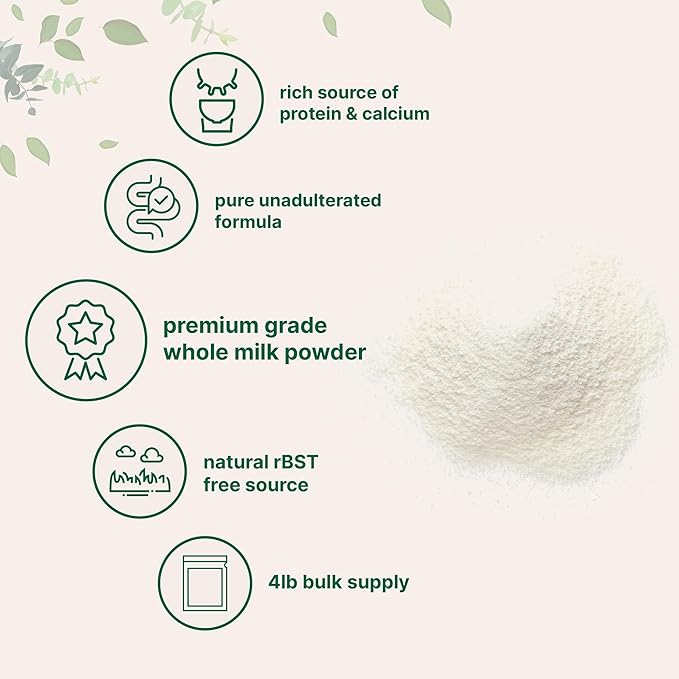 Micro Ingredients Whole Milk Powder 4 lb | Pasture-Raised rBST-Free | Pure &amp Rich in Protein | Ideal for Baking &amp Everyday Use | Non-GMO Gluten-Free Premium Grade