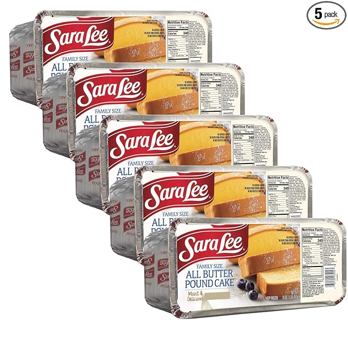 Gourmet Kitchn Sara Lee Frozen Family Size All Butter Pound Cake - Moist and Delicious - No Artificial Flavors Colors and high Fructose Corn Syrup-16oz (5 - Pack)