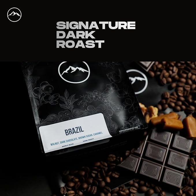 PURE EARTH COFFEE CO. Whole Bean Coffee Brazil Single-Origin Beans Dark Roast Bold Gourmet Specialty Grade Coffee Chocolate Walnut Bold and Smooth Flavor Notes 12oz