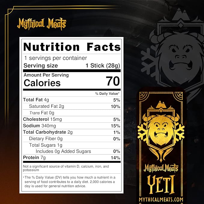 Mythical Meats Humanoid Flavor Yeti 12-Pack Snack Sticks – Smoked Andouille Yak and Beef – Dried &amp Dehydrated Meats Seasoned to Perfection – High Protein Snacks