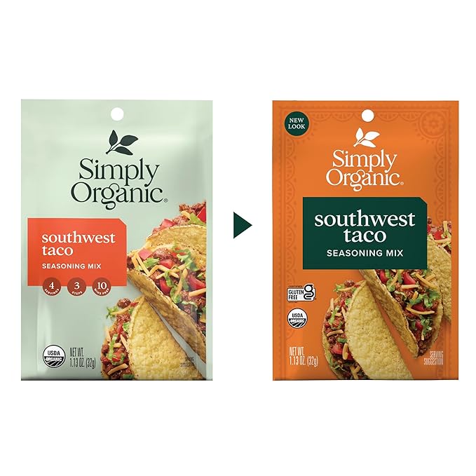 Simply Organic Southwest Taco Seasoning Mix Gluten Free Certified Organic Kosher Pure Flavor for Tacos Stir-Fries Mexican Dishes and More | 1.13 Ounce (Pack of 12)