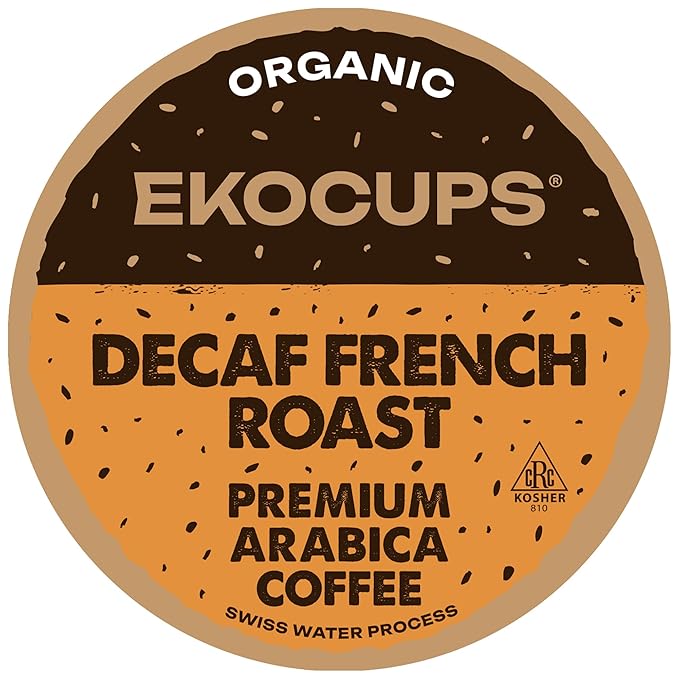 EKOCUPS Organic Swiss Water Decaf French Roast Coffee Pods Extra 30% More Coffee Per Cup Artisan Fair Trade Dark Roast for Keurig K Cup Machines Recyclable Pods 40 Count