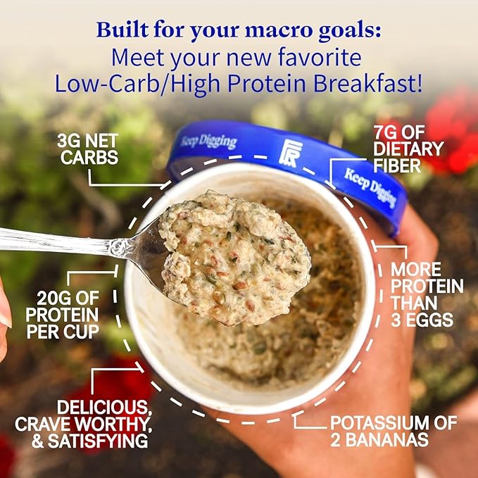 Folk Revival Original Keto Instant 'Oatmeal' - 20g Protein 3g Net Carbs High Fiber Non GMO Gluten Free Made with Acorns - 12 Cups Per Case