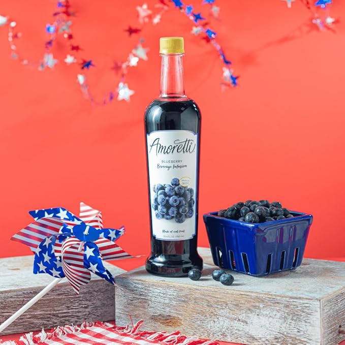 Amoretti - Blueberry Beverage Infusion - Drink Mix &amp Water Enhancer with Pump for Flavoring Cocktails Waters Teas and other Beverages Preservative Free