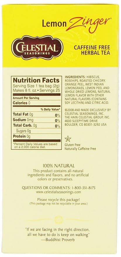 Celestial Seasonings Herbal Tea Lemon Zinger 25 Count (Pack of 6)