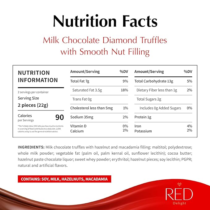 Red Delight Milk Chocolate Diamond Truffles with Smooth Nut Filling - Pack of 10 (With 40 Chocolate Truffles) 15.50oz Creamy Treats - Kosher No Added Sugar Gluten-Free European-Style Chocolates