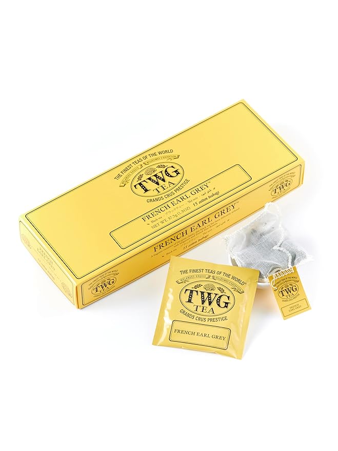 TWG Tea | French Earl Grey | Black Tea | Citrus Fruits &amp Blue Cornflowers | 15 Hand Sewn Cotton Tea Bags | Gift Set