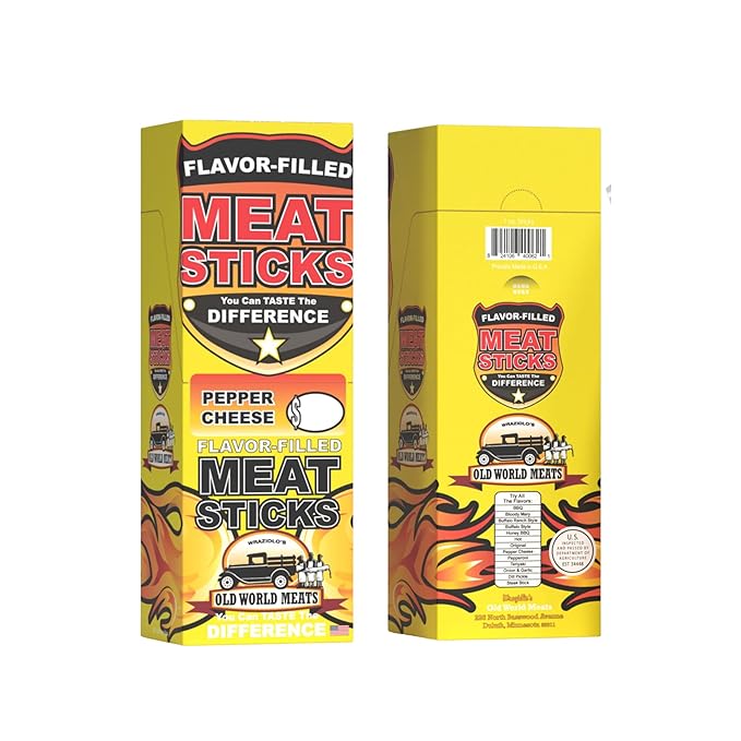 Old World Meats Meat Sticks 110 Calories Keto Low Carb 1g Sugar Fuelings 20 Pack 1 ounce sticks (Pepper Cheese)