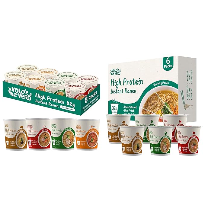 VOLO VERO High Protein Ramen Cups 14-Count Variety Flavors Plant-Based Vegan Non-Fried Low Fat Quick and Convenient Meals