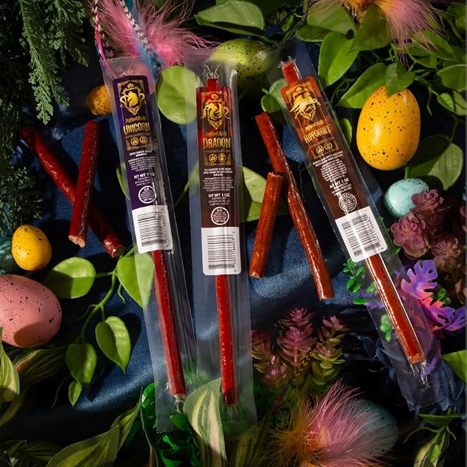 Mythical Meats Easter Meat Pack Exotic Game Meat and Beef Sticks Snack Stick Variety Pack – 10 Count Random Assortment – Easter Gift Bag – High Protein Gluten Free MSG Free Meat Sticks