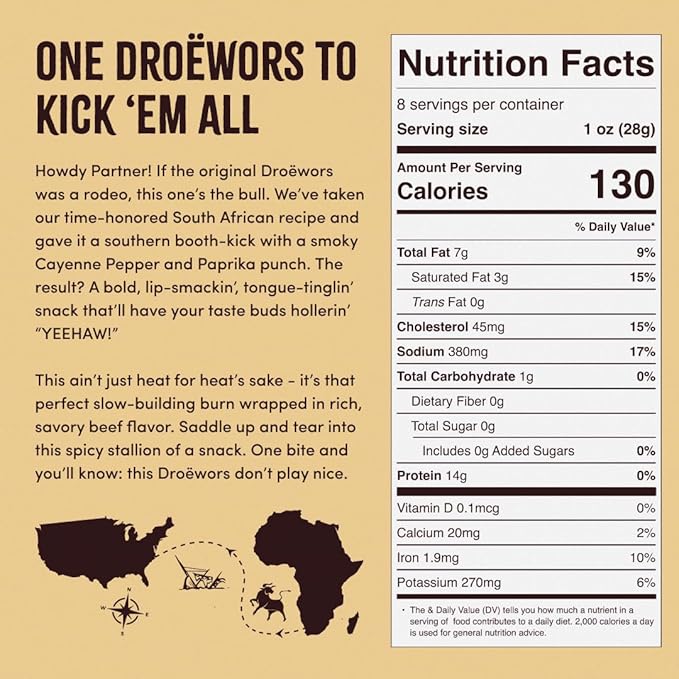 Howdysnax Spicy Droëwors – Authentic South African Air-Dried Beef Sticks Small-Batch Crafted High-Protein Snack Keto &amp Paleo Friendly No Added Sugar - 8 Ounce (Pack of 1)