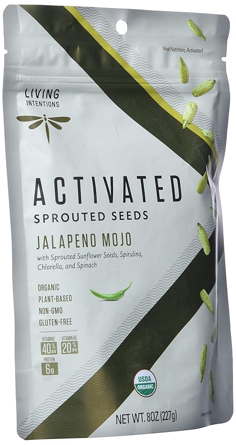 Living Intentions Organic Sprouted Sunflower Seeds: Jalapeno Mojo – NonGMO – Gluten Free – Vegan – Paleo – Kosher – 8 Ounce Unit (Pack of 2)