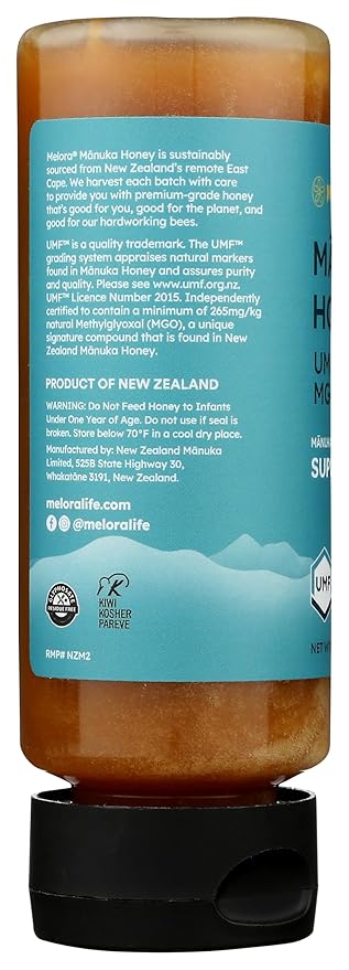 Melora Premium Raw Manuka Honey MGO 265+ (12 Oz) | Non-GMO Gluten Free Natural Prebiotic &amp Daily Wellness Support From New Zealand Traceable from Hive to Hand