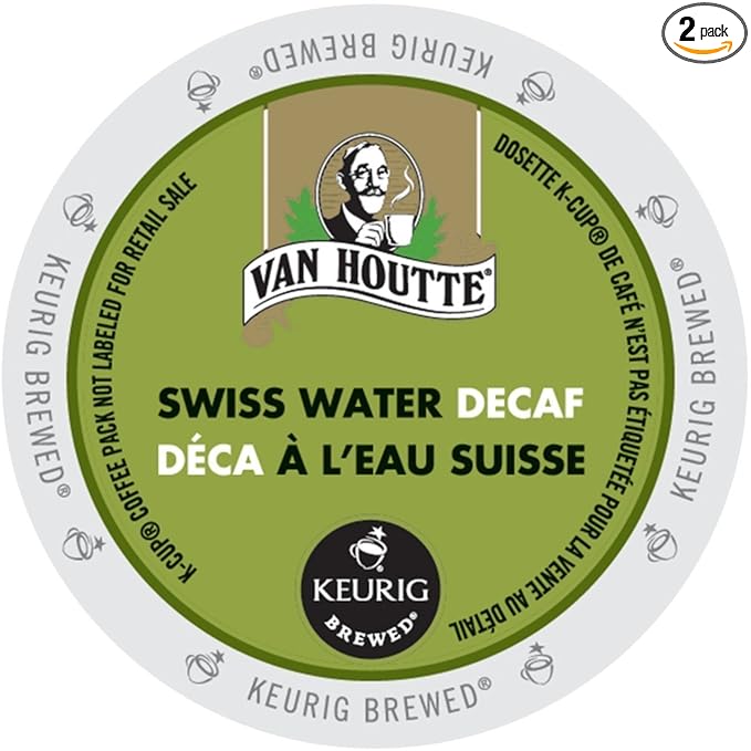 Van Houtte Cafe Swiss Water Decaf Fair Trade &amp Organic Light Roast Coffee for Keurig Brewers 24-Count K-Cups (Pack of 2)