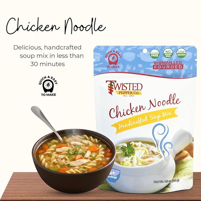 Twisted Pepper Co. Chicken Noodle Dry Soup Mix: Gluten-Free – Handcrafted Homestyle Soup – Classic Comfort Flavor Low Sodium No Added MSG Quick &amp Easy Family Meal Serves 10 Add Chicken &amp