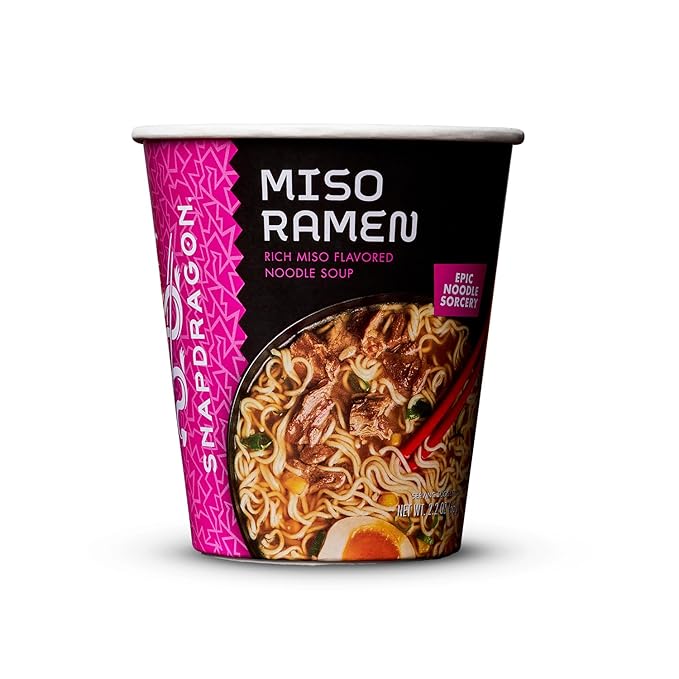 Snapdragon Miso Ramen Cup Noodles - 6 Pack Instant Ramen Bowl with Authentic Wheat Noodles Soup Sauce Base Vege Pack and Flavoring Chili Oil. Microwave or Hot Water Easy Meal Prep