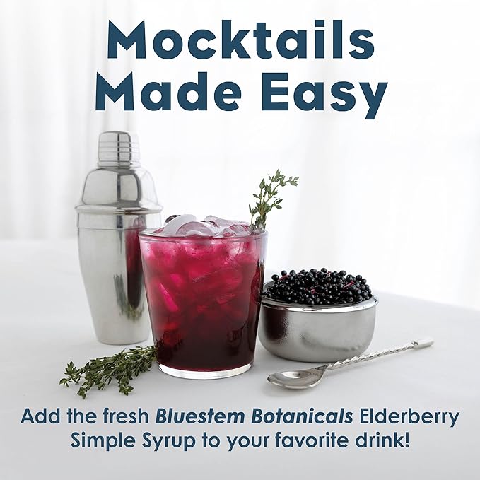 Bluestem Botanicals Organic Elderberry Simple Syrup 8 oz Cocktail and Mocktail Mixer for Drinks Non-Alcoholic